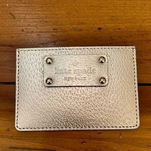Kate Spade Leather Bronze and Beige Credit Card Holder With Gold Hardware